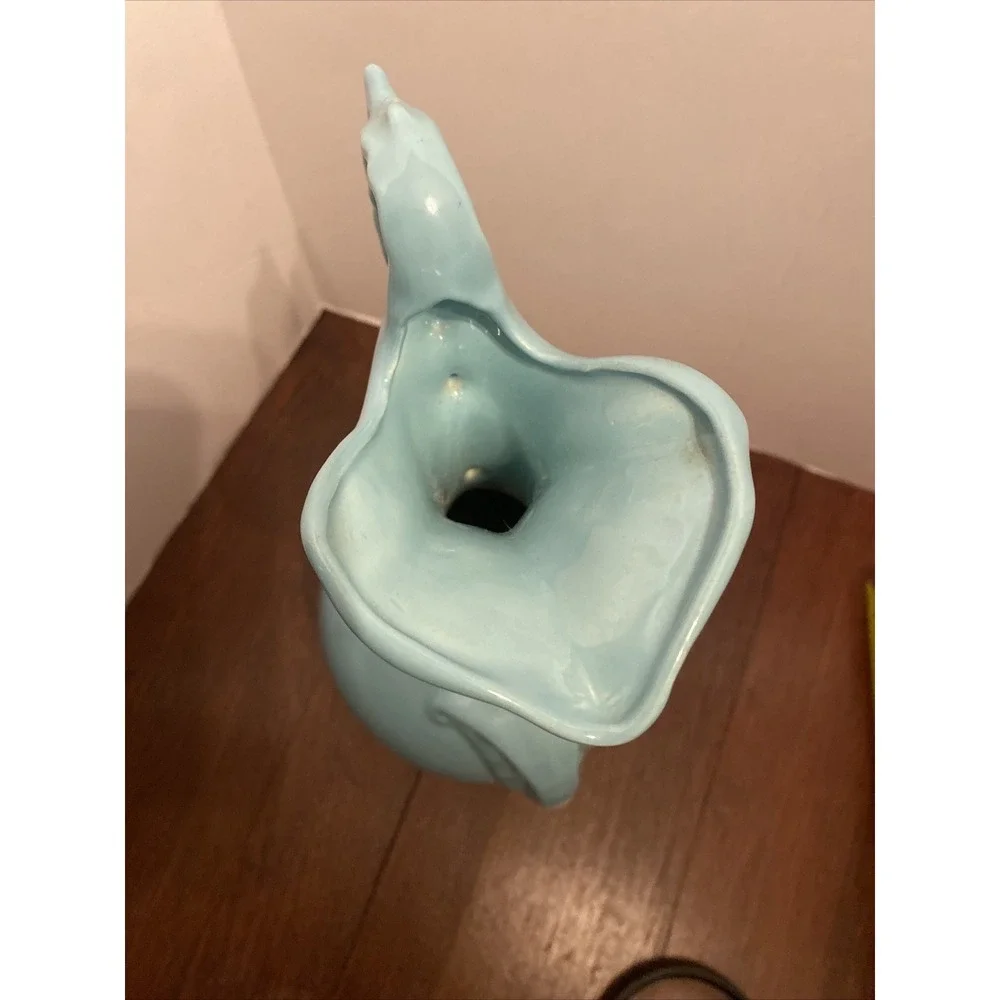 Vintage Art StudioPottery Vase Floral Hand Painted Dogwood Victorian‎ Style Teal